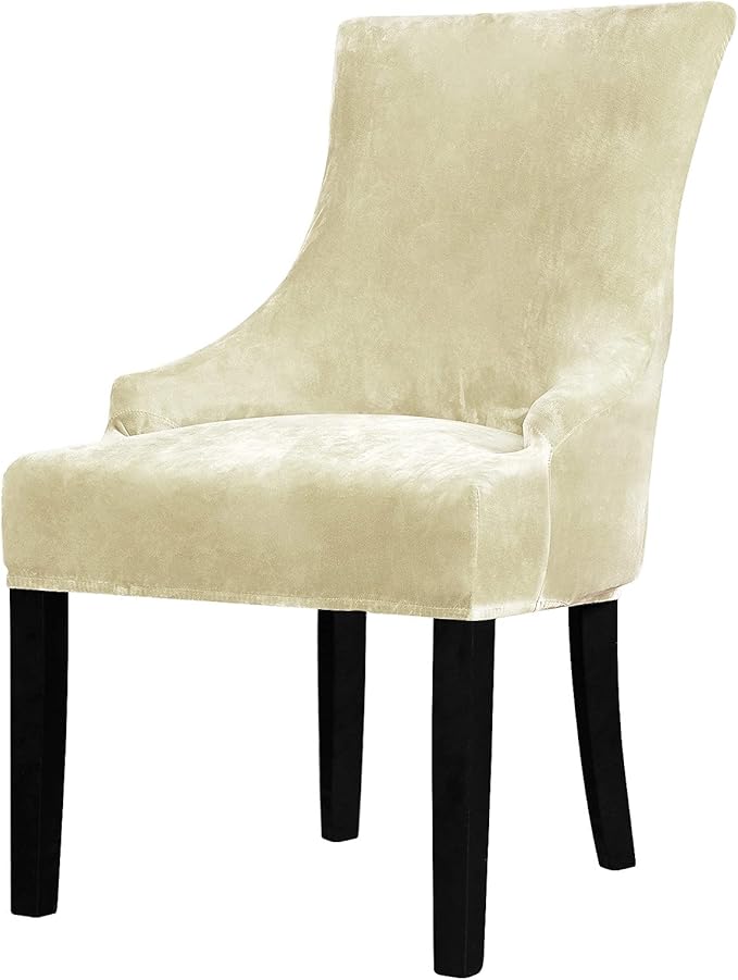 Lellen Velvet Stretch Wingback Chair Cover Slipcover - Reusable Protector Cover for Dining Room Banquet Home Decor etc Machine Washable Hand Washable (Cream, 1PC)