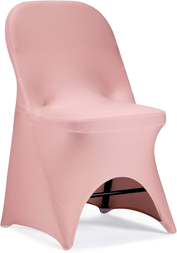 Peomeise Stretch Spandex Folding Chair Cover with Open Back for Wedding Party Dining Banquet Event (Dusty Pink with Open Back,12pcs)
