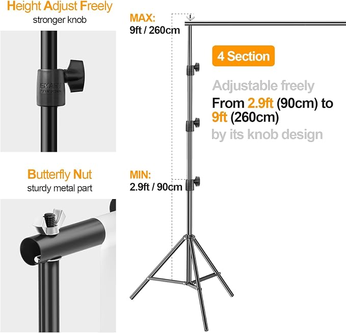 EMART Photo Backdrop Stand kit, 9 x 10 ft Back Drop Adjustable Frame for Photography, Photoshoot Banner Background Support Holder for Parties Dectoration