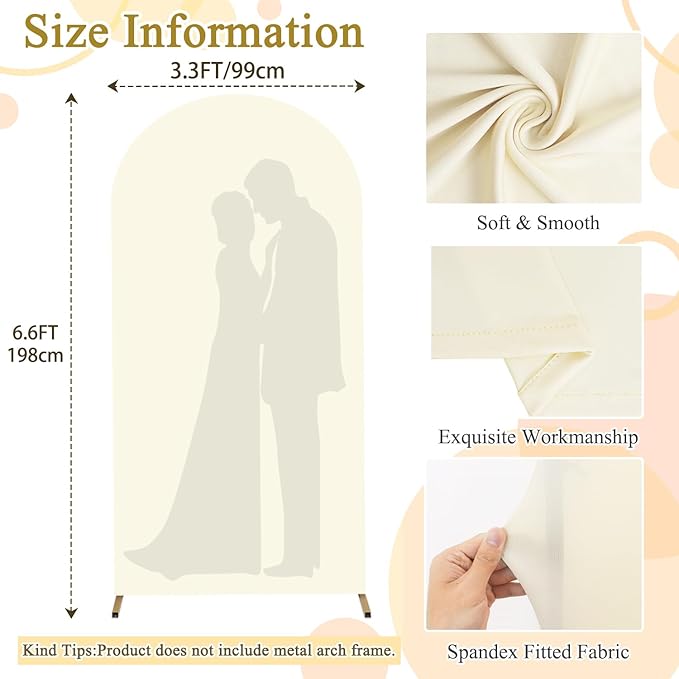 FOTSHARER Ivory Arch Cover 3.3x6.6FT Spandex Arch Cover Fitted Wedding Arch Backdrop Stand Cover Chiara Wall Covers for Arch Backdrop Cream Arch Covers for Birthday Party Ceremony Balloon Decoration