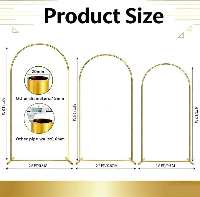 Balloon Arch Stand,Arch Backdrop Stand,Golden,Metal | 4FT+5FT+6FT,Three Storage Bags,Birthday Decorations,Party Decorations，