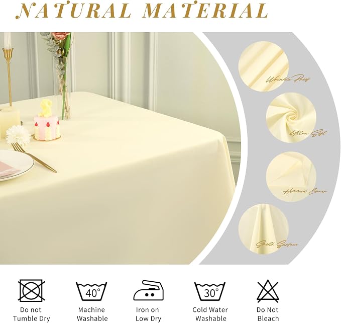 6 Pack Tablecloth 60 x126 inch Polyester Table Cloth for 8 Foot Rectangle Tables,Stain and Wrinkle Resistant Washable Fabric Table Covers Polyester Beige Table Clothes for Wedding,Party,Banquet