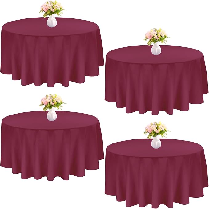 4 Pack Round Tablecloth 90 Inch Polyester Washable Fabric Table Covers for Wedding Dining Table Buffet Parties Banquet Decoration（Burgundy）