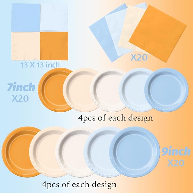 CMUSKO Little Pumpkin Baby Shower Decorations Boy - 60pcs Blue Orange Plates and Napkins A Little Pumpkin is On The Way Themed Fall Baby Shower Birthday Decoration
