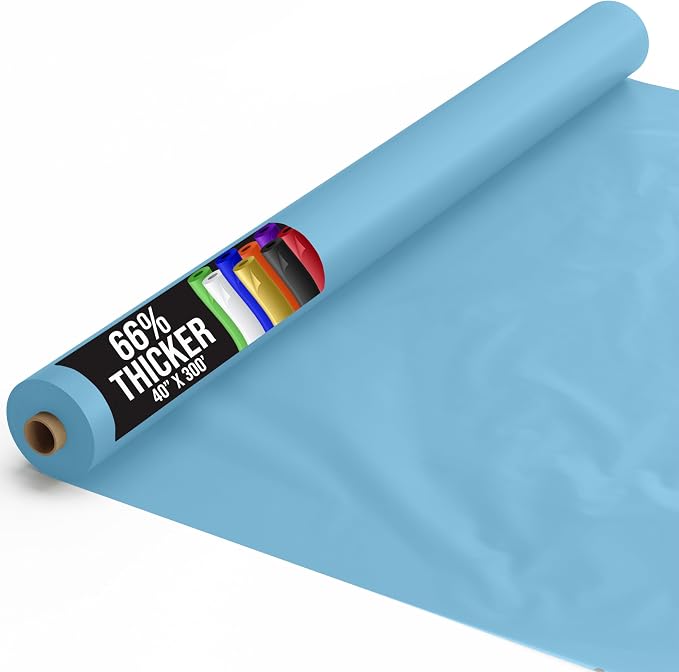 Party Solids 66% Thicker Premium Sky Blue Plastic Table Cover Roll 40" X 300' Table Cloth Plastic Cover Roll Quality Thick Banquet Rolls Disposable Tablecloth Rolls Strong American Based Company