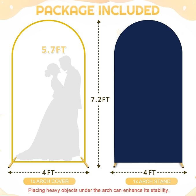 FUHSY 7.2 FT Wedding Arch Backdrop Stand and Navy Blue Arch Cover Set Metal Arch Stand Cover Balloon Party Backdrop Arches with Spandex Covers for Gender Reveal Baby Bridal Shower Birthday Decorations