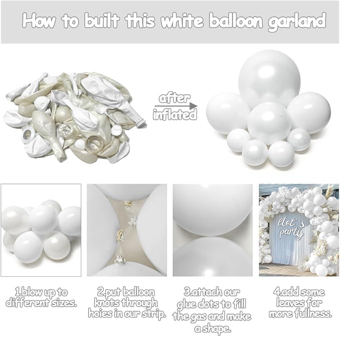 White Balloon Arch Garland Kit Double Stuffed Beige Cream White Balloon Different Sizes Pearl Balloons for Birthday Wedding Bridal Shower Engagement Baby Shower Baptism Party Decor