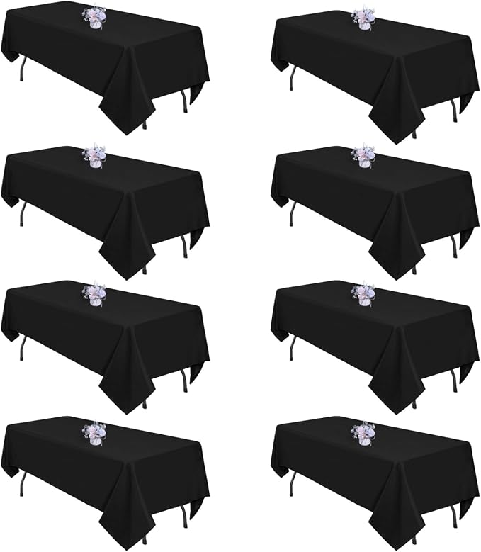 8 Pack Black Tablecloths 60x126 Inch Table Cloths for 8 Foot Rectangle Tables, Wrinkle Resistant Washable Rectangular Fabric Table Cover for Dining Wedding Banquet Camping Party
