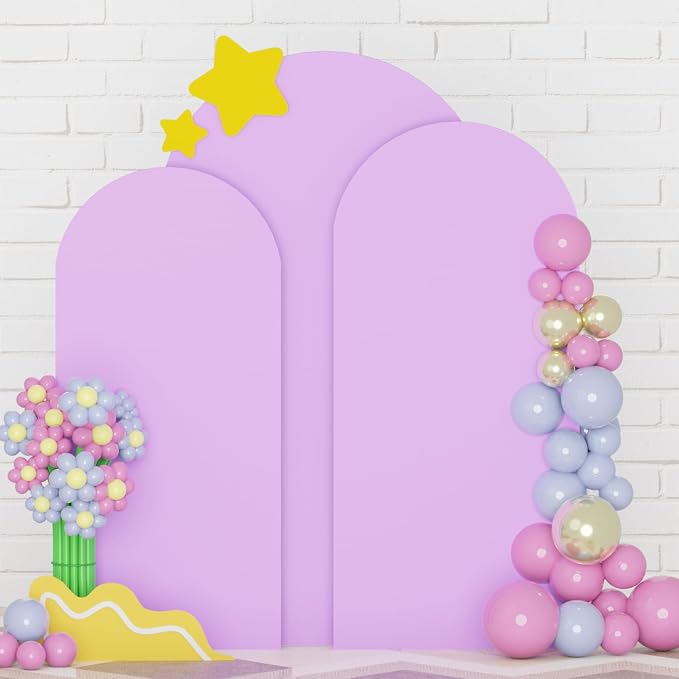 FUHSY Spandex Fitted Wedding Arch Cover Set of 3 Lavender Backdrop Arch Cover for Round Top Chiara Arch Backdrop Stands Cover Metal Arched Frame Covers for Birthday Party 6FT, 6.6FT, 7.2FT