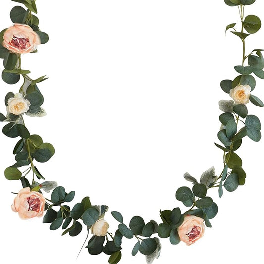 2Pcs Dark Pink Artificial Flower Garland-13.12Ft Silk Fake Peony Vine with Leaves,Greenery Decorative Hanging Faux Flowers Vines for Home Living Room Wedding Birthday Party Wall Arch Decor