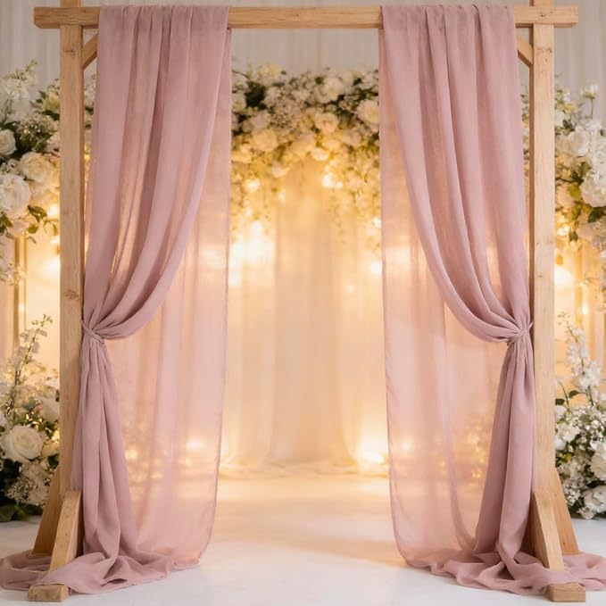 MLMC Dusty Rose Chiffon Fabric by The Yard Pre-Cut Sheer Chiffon Arch Fabric 10 Yards Airy Continuous Draping Panels 60 inch Wide for Wedding Backdrop Craft Ceiling Decor