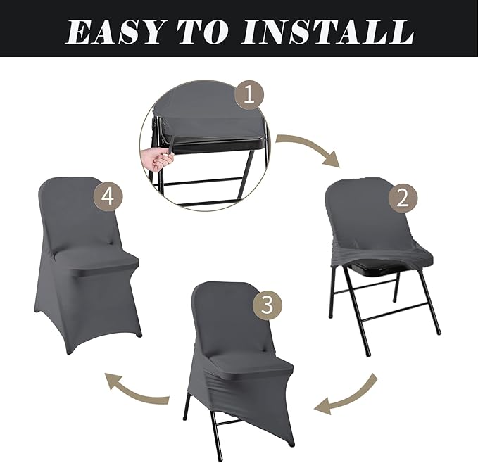 36 PCS Waterproof Stretch Spandex Folding Chair Covers, Dining Room Chair Slipcovers Protector for Wedding, Banquet, Party, Holidays, Celebration and Decoration（Grey）