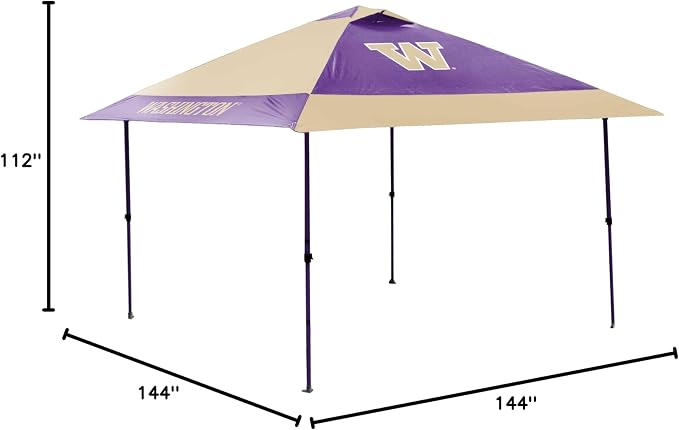Logo Brands NCAA 12x12 Solo Up Canopy - 144 Square Feet of Shade – One-Person Easy Setup, UV-50 Protection, Rolling Storage Bag – Perfect Tent for Tailgates and Outdoor Events