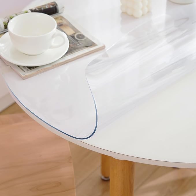 42 Inch Round Clear Table Cover Protector, Clear Round Protector for Dining Room Table, 1.5mm Thick Waterproof Round Plastic Vinyl Table Pad