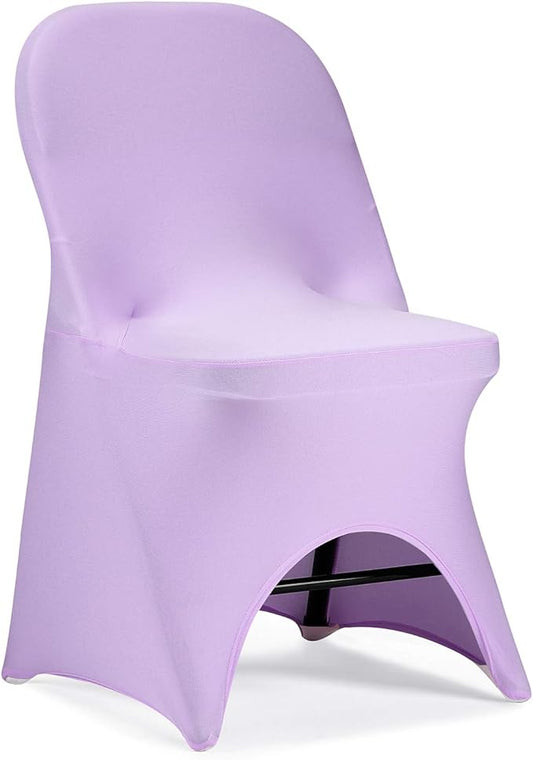 Peomeise Stretch Spandex Folding Chair Cover with Open Back for Wedding Party Dining Banquet Event (Lavender with Open Back,12pcs)