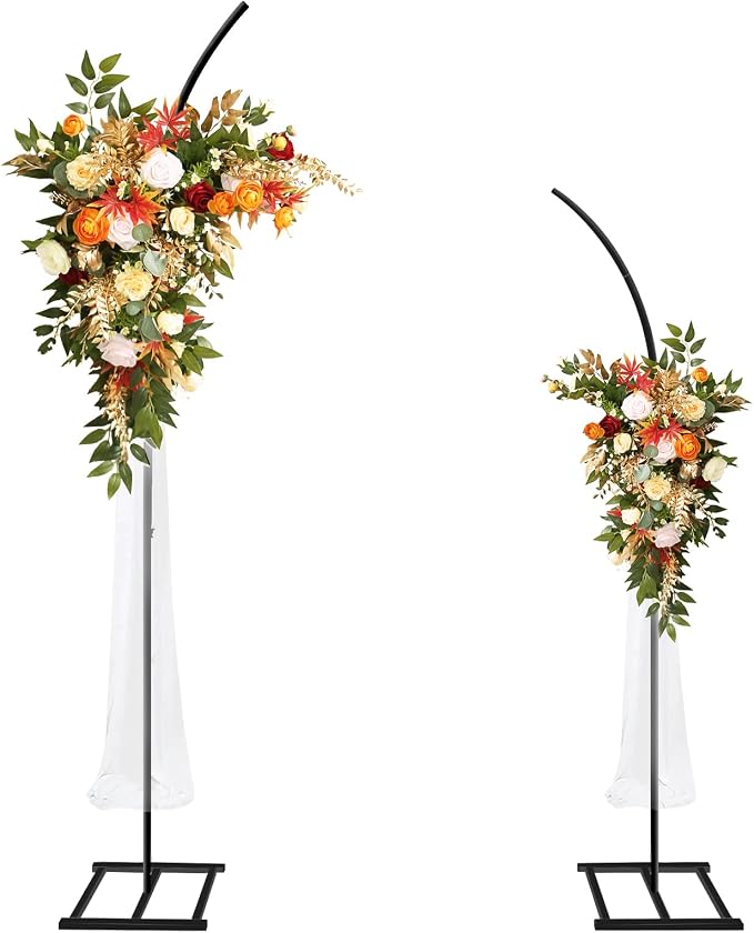 Metal Wedding Arch Stand,Set of 2 Gold Curved Top Arch Backdrop Stand Wedding Arches for Ceremony Birthday Anniversary Baby Shower Floral Stand Background Decoration (Black,7.8FT & 6.7FT)