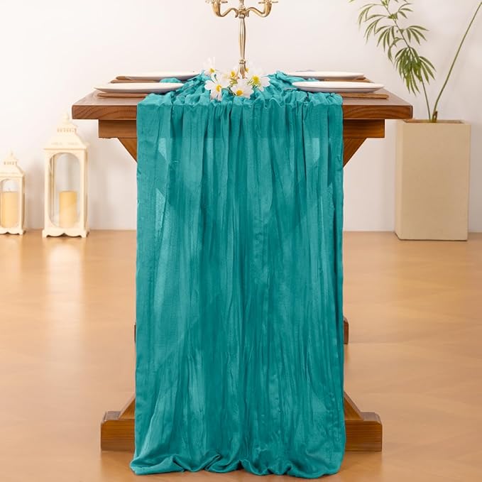 Socomi 6pcs Teal Blue Cheesecloth Table Runner Boho Rustic Gauze 120 inch 10FT Cheese Cloth Runner for Wedding Party Baby Shower Birthday Home Decor