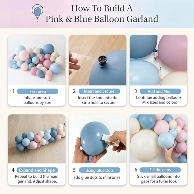 Double Stuffed Gender Reveal Balloon Arch Garland Kit 2 Large Foil Bow Balloons,Pink Blue Ivory Pastel Party Balloon for He or She, Boho Baby Shower,1st Birthday