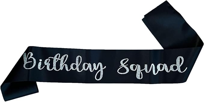 10Pcs Birthday Squad Sash Silver Glitter Black Satin Sashes Funny Birthday Sashes Birthday Party Supplies Gifts