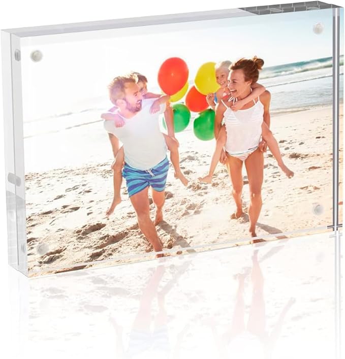TWING 4x6 Acrylic Picture Frames,24MM Thick Double Sided Magnetic Clear Photo Frame, HD Frameless Magnetic Photo Frame Display for Desktop Gift Ideal, Cleaning Cloth Included