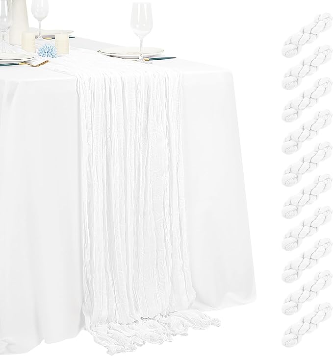10 Pack White Cheesecloth Table Runner 17x108 Inch Semi Sheer Boho Gauze Cheese Cloth Table Runners, for Wedding Bridal Shower Birthday Party Home Decor Garden Farmhouse