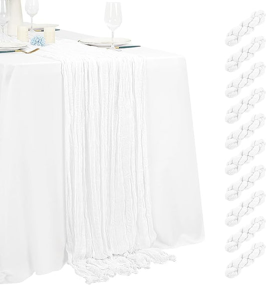 10 Pack White Cheesecloth Table Runner 17x108 Inch Semi Sheer Boho Gauze Cheese Cloth Table Runners, for Wedding Bridal Shower Birthday Party Home Decor Garden Farmhouse