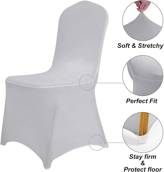 SuperO Waterproof Spandex Chair Cover 25PCS, Stretch Dining Chair Covers, Polyester Outdoor Chair Covers, Protector Stretch Chair Cover for Party Universal, Banquet, Wedding Event, Hotel(Silver)