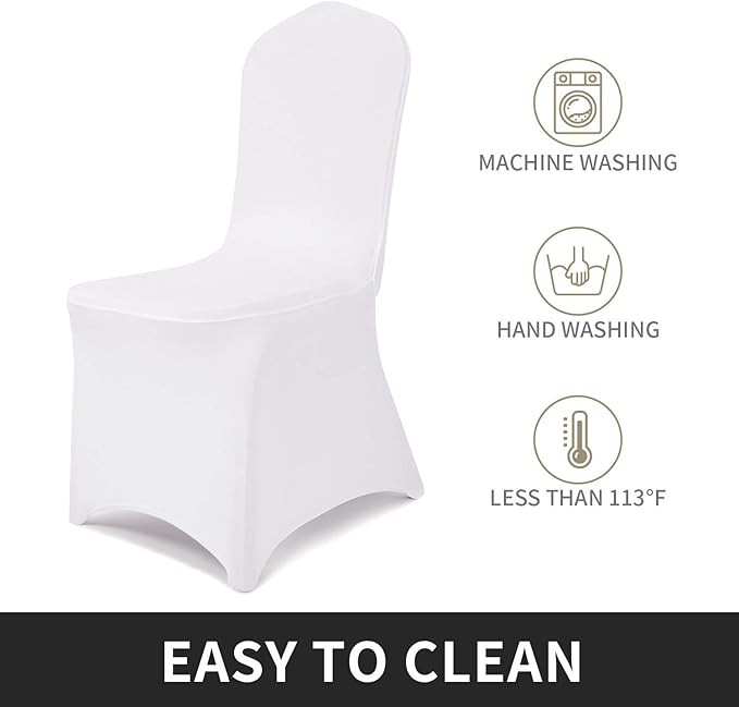 Peomeise Stretch Spandex Chair Cover for Wedding Party Dining Banquet Event (White, 25)