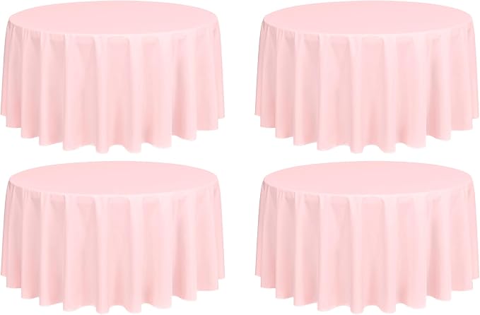 Showgeous 4 Pack Pink Round Tablecloth 120 Inch Polyester Table Cloth for Round Tables Washable Decorative Fabric Table Covers for Wedding Dining Party