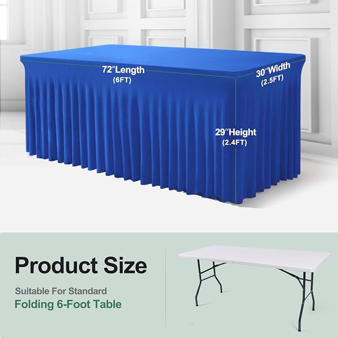 BDDC One-Piece Spandex Table Cover Skirt for 6FT Rectangle Tables | GRS-Certified Eco-Friendly Fabric, Elastic Fitted Ruffle Tablecloth, Washable, For Banquets, Weddings & Parties