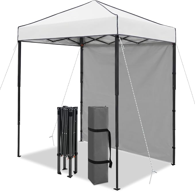6x4 Pop Up Canopy Tent with One Wall Panel, Instant Portable Beach Canopy, Outdoor Tent with Carry Bag for Camping, Sports, Tailgating, Events, White