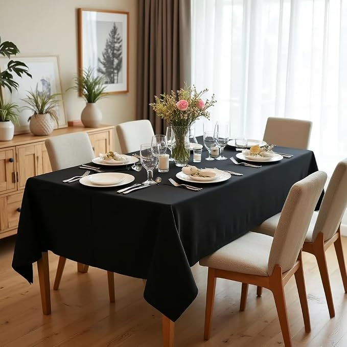 sancua Rectangle Tablecloth - 54 x 120 Inch - Water Resistant Spill Proof Washable Polyester Table Cloth, Decorative Fabric Table Cover for Dining Tables, Buffet Parties and Camping, Black