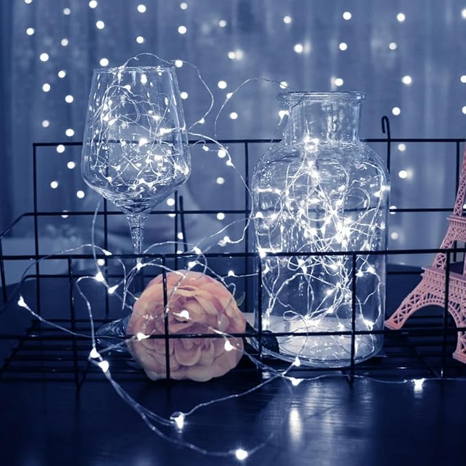 ZGWJ 50 Pack Fairy Lights Battery Operated, 7ft 20 Mini LED Fairy String Lights Silver Wire 3 Modes for DIY, Parties, Wedding, Bedroom, Halloween Christmas Decoration Silver White
