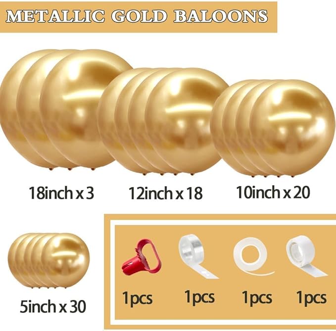 Gold Balloons Different Size 18 12 10 5in Chrome Metallic Gold Balloon Garland Arch Kit Glue Point Curlling Ribbon Strip Tying Tool For Birthday Baby Shower Wedding Graduation Party Decoration