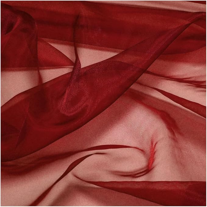 MDS Pack of 65 Yard Sheer Organza Fabric for Wedding Party Home Event Banquet Decorations, Backdrop Curtain Craft Dress Sewing Fashion DIY Crystal Organza Tulle Fabric Bolt 44” Wide - Maroon
