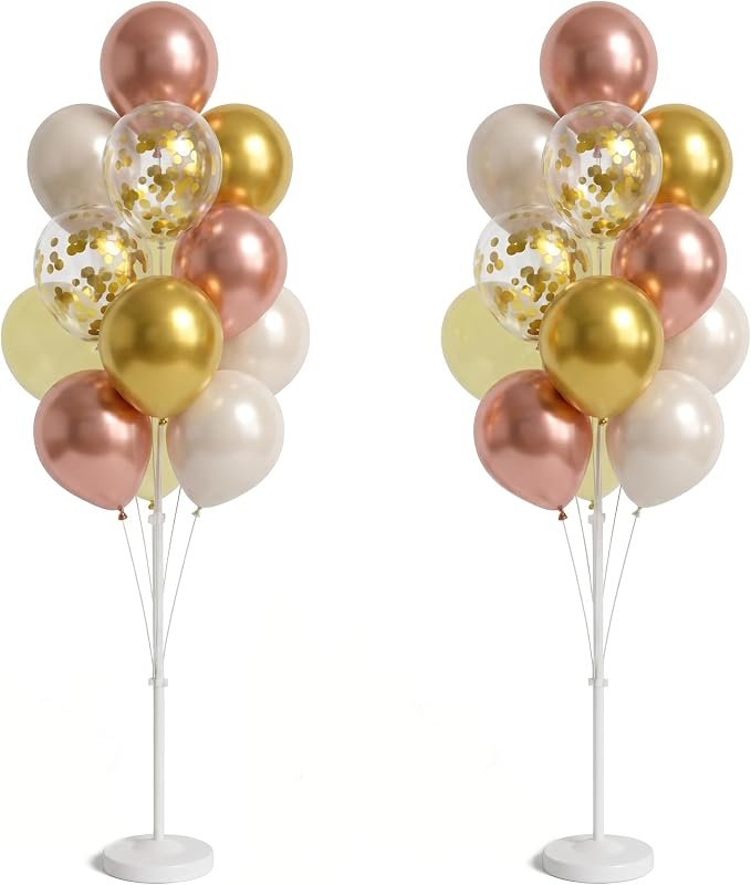 Balloon Column Stand Kit with Balloons, Base and Pole, Balloon Column Kit for Floor or Table Backdrop Decoration for Party Wedding Baby Shower Birthday Graduation (Rose Gold Metallic)