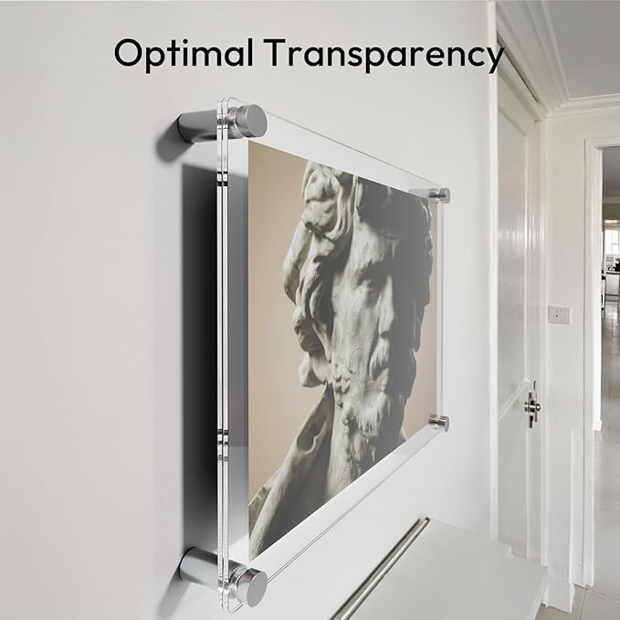 NIUBEE Clear Acrylic Wall Mount Floating Frameless Picture Frame Up to 18x24 Photo for Poster Photography Frames-Double Panel(Full Frame is 20.5x26.5 inch)