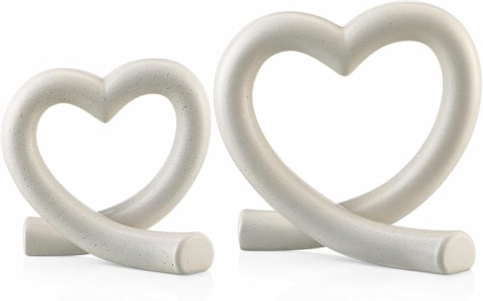 2 Pcs Modern Marble Heart Sculpture Home Decor Love Modern Line Aesthetic Statue Marble Heart Decoration for Her Him Love Wedding Anniversary Romantic Gift for Coffee Table Shelf
