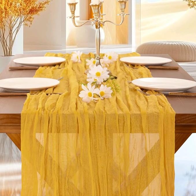 Cheesecloth Table Runner | Boho Fabric Cheese Cloth Table Runner Rustic Sheer Table Runners for Wedding, Bridal Shower, Birthday Party Décor(Gold,Pack of 1)