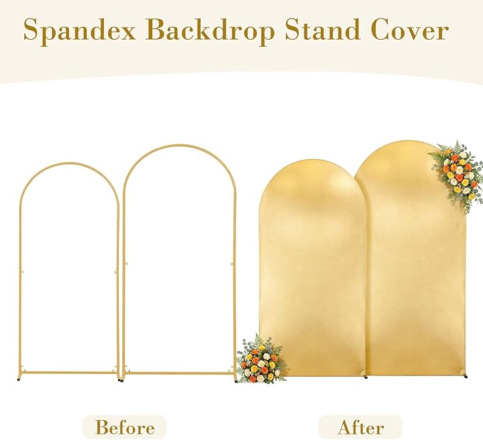 Gold Yellow Arch Covers 7.2 and 6ft Sequin Sparkly Birthday Party Arch Backdrop Covers Set of 2 Spandex Shimmer Balloon Arch Stand Cover for Wedding Bridal Shower Baby Shower Photo Arches Background