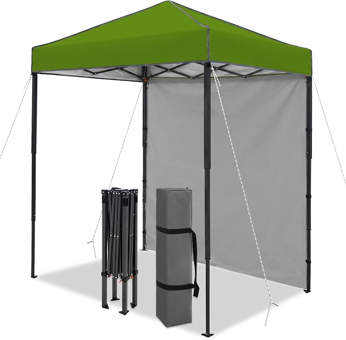6x4 Pop Up Canopy Tent with One Wall Panel, Instant Portable Beach Canopy, Outdoor Tent with Carry Bag for Camping, Sports, Tailgating, Events, Grass Green