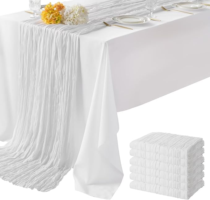 6 Pack White Cheesecloth Table Runner 35"×120" Gauze Fabric Table Runner Rustic Sheer Runner for Wedding Birthday Baby Shower Party Table Decoration White 6 Pack