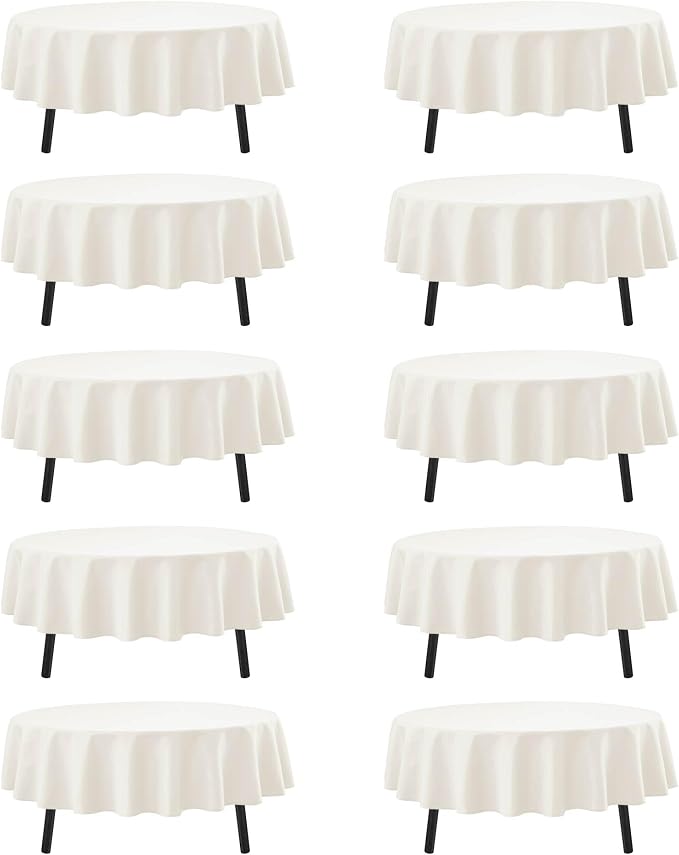 10-Pack Ivory Round Tablecloths, 90 Inches, Stain-Resistant Polyester for 4-5 Ft Round Tables - Washable Table Covers for Weddings, Banquets, Birthday Parties, Events