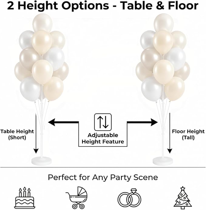 Balloon Column Stand Kit,2 Sets of Assorted Rainbow Balloon Tower Pillar with 10inch Bright Color baloon Reusable Design for Grirls Party,Birthday, Wedding,Baby Shower (Pearl Ivory White)