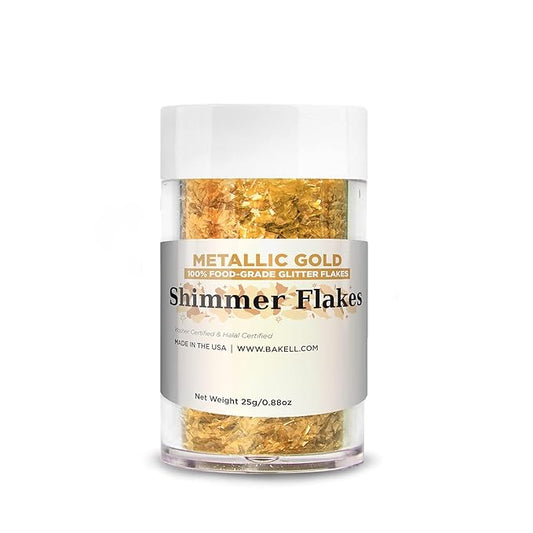 Bakell Shimmer Flakes - Metallic Gold (25g 1x Jar) | Edible Glitter Flakes for Cakes, Cupcakes, Decoration