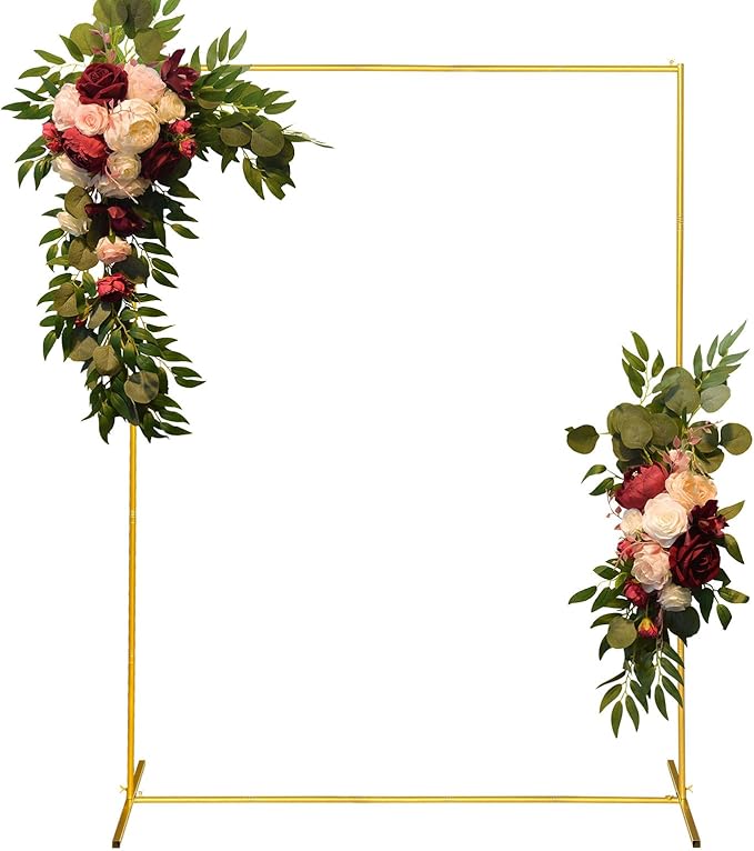 Metal Wedding Arch Backdrop Stand 6.6x5 FT Gold Square Balloon Arch Frame for Wedding, Birthday Party, Baby Shower Ceremony Decoration