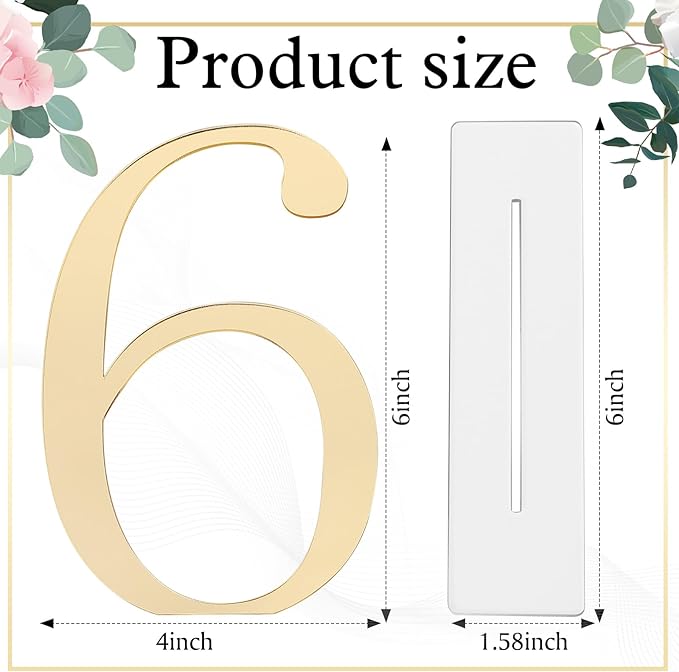 SiliFine 10 Pcs Wedding Table Numbers 1-10 Signs Acrylic Mirror Table Numbers with Protective Film for Wedding Reception Party Birthday Anniversary Event Decorations(Gold)