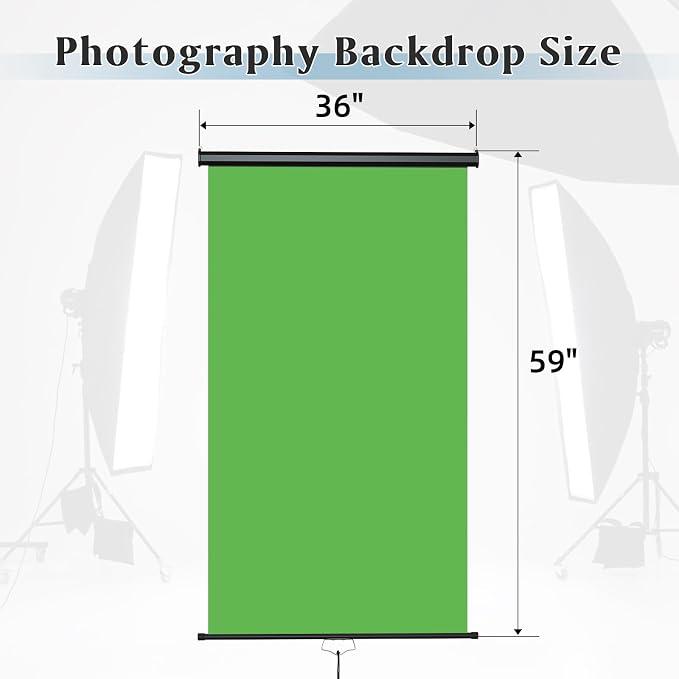 Retractable Green Photography Backdrop 36" x 59", Portable Roll-Up, Pull-Down Background, Auto-Lock Backdrop Screen for Passport Photo, Product Photography, Headshots, Video Studio