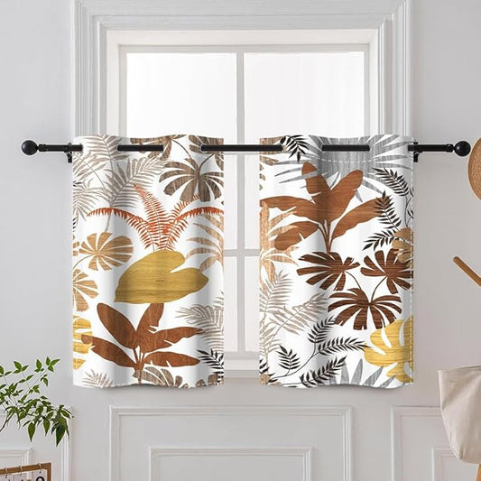 Tropical Palm Leaves Blackout Window Curtains Fall Palm Monstera Leaf Botanical Plants Window Drapes Window Treatment Sets Thermal Insulated Curtain Drapes for Living Room,26x24 inch,2 Panels