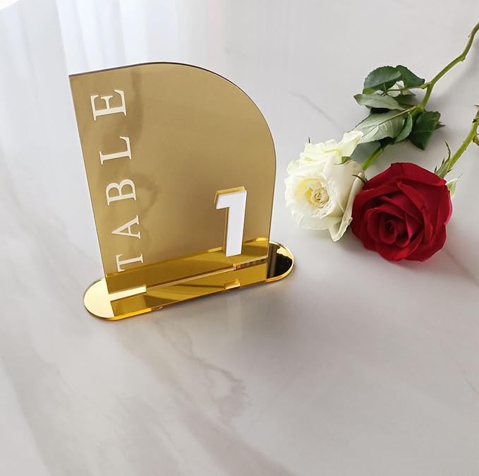 Acrylic Wedding Table Numbers,Semi-Arched Mirrored Acrylic Table Numbers for Party,Events,Occasion Decoration (Number 1-10, Gold Mirror)